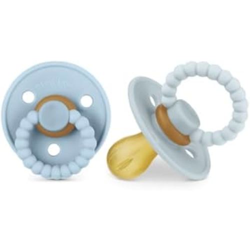 Luladream Pacifier - Natural Rubber Nipple - Soft Teething Handle - for Infants Baby's and Toddlers, 0-18 Months (Sky Blue + Ash Blue)