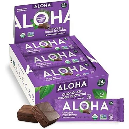 ALOHA Organic Plant-Based Protein Bars | Chocolate Fudge Brownie | Vegan, Gluten-Free, Paleo, Low-Carb, Non-GMO, Soy-Free, 12 Count
