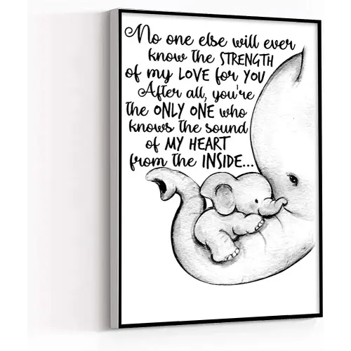 WALL PRINTS ,artwork for home walls ,No One Else Will Ever Know The Strength Of My Love For You,Mother and Baby Elephant Personalized Poster,8''x12'' Framed Modern Canvas Wall Art,