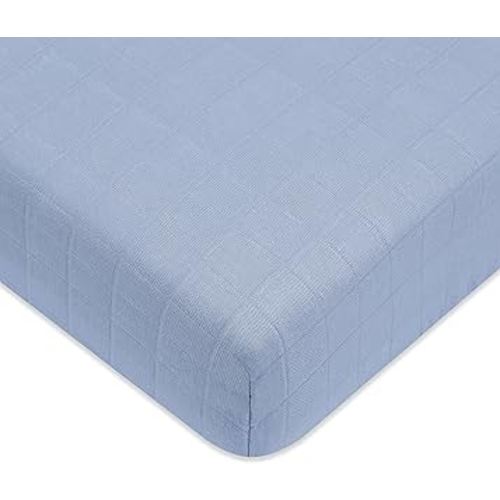 Babyletto 100% Organic Cotton Crib Sheet, GOTS-Certified, Fitted 360°, Ultra-Soft and Breathable Muslin - Dewdrop Blue
