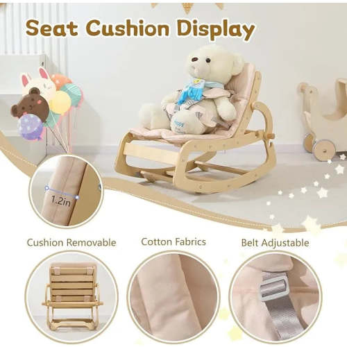 3 in 1 Adjustable Wooden Rocking Chair - Beige