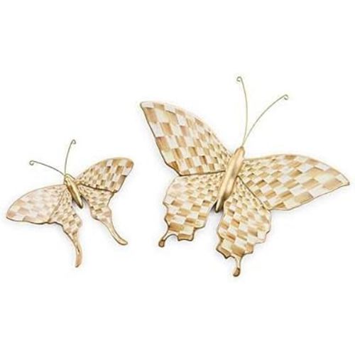 MACKENZIE-CHILDS Set of 2 Butterfly Decorations, Hanging Butterfly Wall Decor, Brown-and-White Mocha