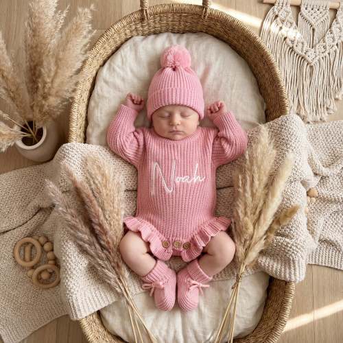 Personalized Baby Announcement Romper – Frill leg Outfit, Custom Newborn Gift
