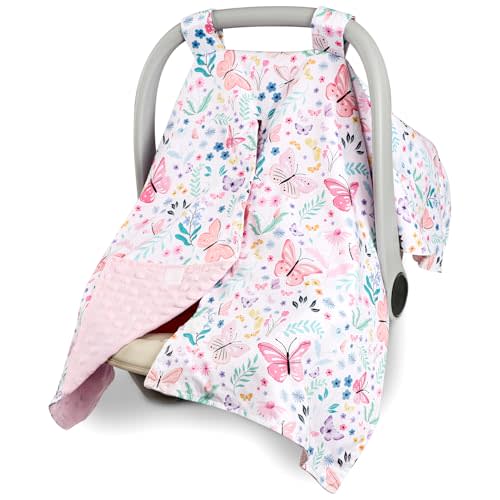 Baby Car Seat Cover, Peekaboo Opening Car Seat Canopy for Baby Girls Boys, Mom Nursing Breastfeeding Covers, Blanket for Infant, Butterfly