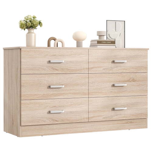 Frmobepts Wood Dresser for Bedroom, 6 Drawer Dresser, 15.8" D x 47.2" W x 27.7" H, Light Oak