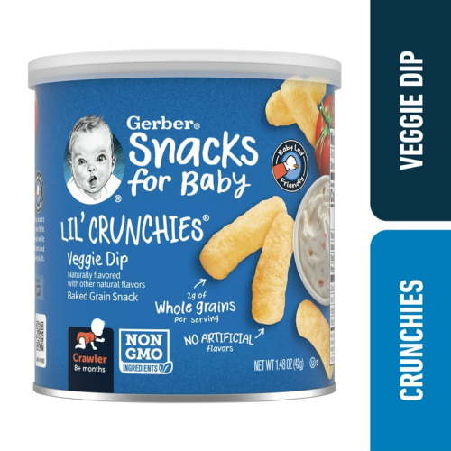 Gerber Stage 3 Baby Food, Veggie Dip Lil Crunchies, 1.48 oz Canister