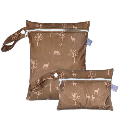 2 Pack Cute Little Wet Dry Bags for Baby Diapers & Breast Pump Parts, Waterproof Reusable Wet Bag with Handle, Beach Pool Gym Bag Stroller Yoga Toiletries Daycare Organizer