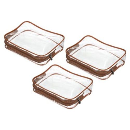 Unique Bargains Clear Toiletry Bag Cosmetic Pouch with Zipper for Business Travel Home 3 Pcs Brown 7.1"x1.6"x5.5"