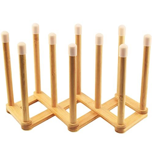 Bamboo Retractable Bottle Drying Rack Cup Dish Drying Racks,Sports Water Bottle and Mug Drainer Stand, Plastic Bag Dryer Rack and Multifunctional Drying Rack for Kitchen Countertop