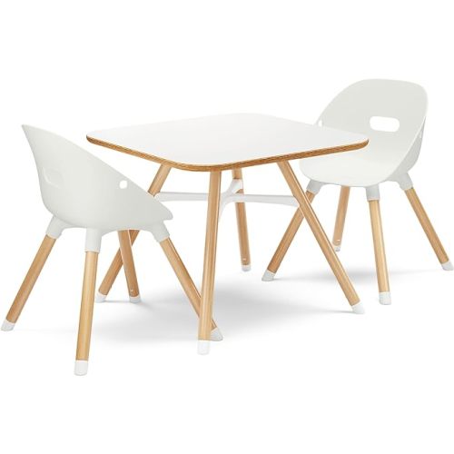Lalo The Play Kit - Kids Table & Chairs Set with Sustainably Sourced Wood Table & 2 Non-Toxic Bucket Seat Chairs - Safe & Comfortable - Coconut/Coconut