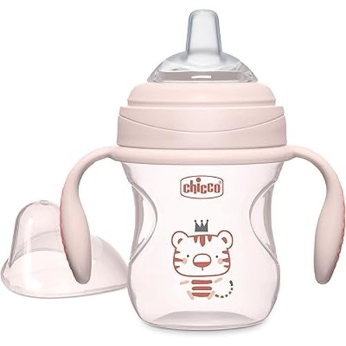 Chicco Transition Sippy Cup with Silicone Spout and Spill-Free Lid 7oz. | Calibration Markings | Removable Handles | Top-Rack Dishwasher Safe | Easy to Hold with Ergonomic Indents | Blush | 4+ months