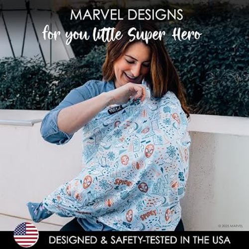 Milk Snob Original Marvel 5-in-1 Baby Cover, Breastfeeding, Car Seat, Carrier, Stroller, High Chair, Shopping Cart, Canopy, Baby Shower Gifts, Nursing Top, Breathable Fabric (Spider-Man Sketch Book)