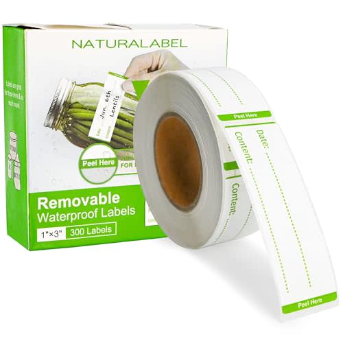 NATURALABEL 300 PCS Removable Freezer Labels with Dispenser - 1" x 3" Food Labels for Meal Prep Containers, Easy Peel-Off Design, No Residue (Green)