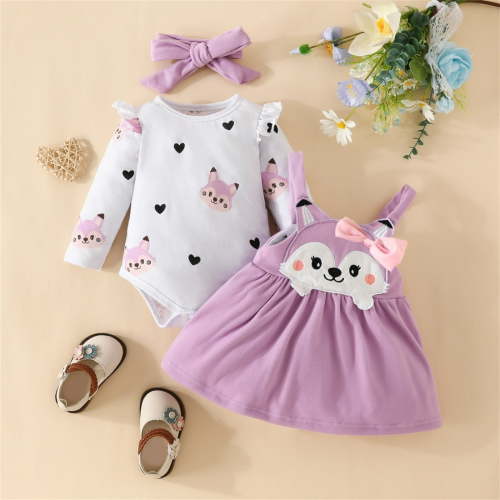 0 Months Newborn Baby Girl Clothes Winter Outfits Infant Girls Floral Printed Romper and Ruffle Dress Sets 3pcs Winter Fall Outfits Purple