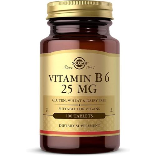 Solgar Vitamin B6 25 mg, 100 Tablets - Supports Energy Metabolism, Heart Health & Healthy Nervous System - B Complex Supplement - Vegan, Gluten Free, Dairy Free, Kosher - 100 Servings