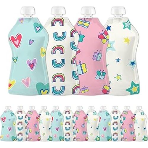 Squooshi Bolsas reutilizables de comida para bebés para niños pequeños | Plástico sin BPA, apto para alimentos, apto para congelador, recargable para puré de yogur y puré de manzana | Paquete de 12 |