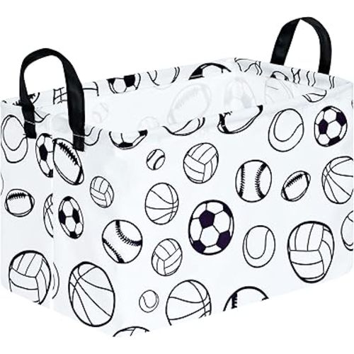 KUNRO Kid Clothes Storage Basket Gift Shelf Basket Toy Storage Bin, Football Nursery Basket Organizer Box for With Handles for Room Deco Basketball