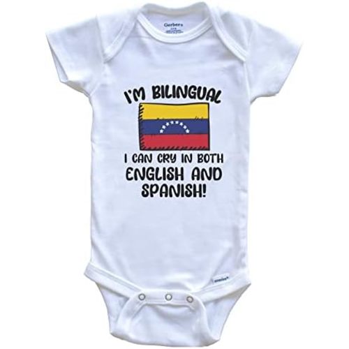 I'm Bilingual I Can Cry in Both English and Spanish Funny Venezuelan Flag Baby Bodysuit - Venezuela