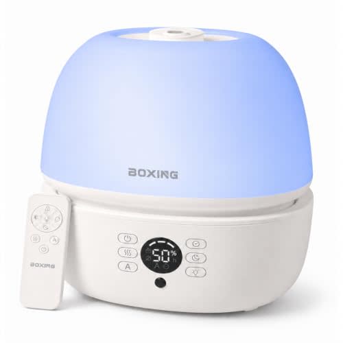 BOXING 3L Humidifier, Humidistat, Auto Mode, Remote, 7-Color Night Light | 30H runtime, 20dB quiet sleep mode, top-fill design, timer and easy-clean wide opening for comfortable bedroom use