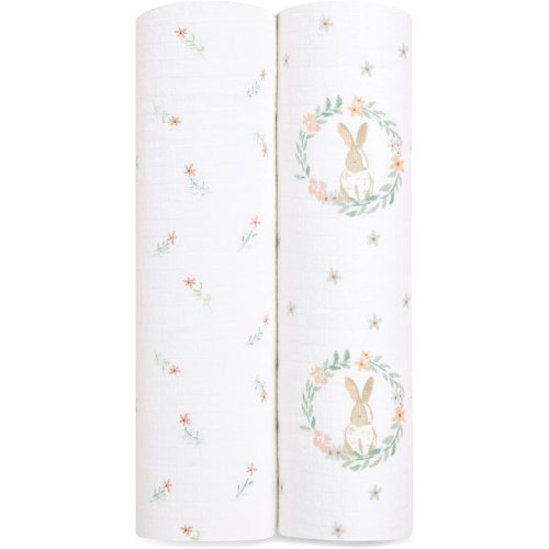 aden + anais Essentials Swaddle Blanket, Muslin Blankets for Girls & Boys, Baby Receiving Swaddles, Newborn Gifts, Infant Shower Items, 2 Pack, Blushing Bunnies