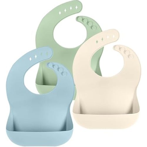 Cuddle Campus Set of 3 Silicone Bibs for Babies & Toddlers,Soft Adjustable Bibs with Pocket Food Catcher for Baby Girl,Boy