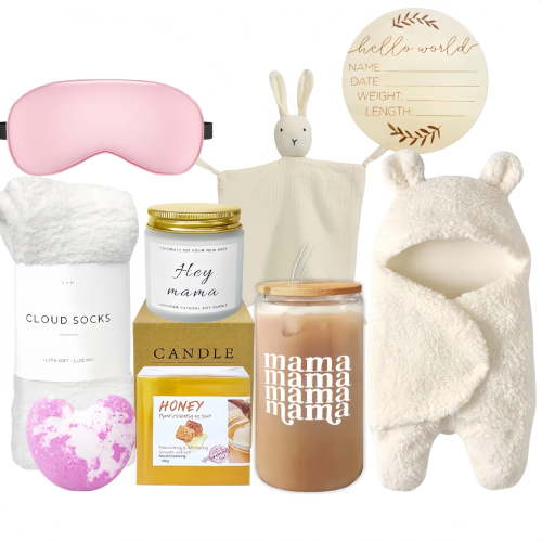 11-Piece New Mom Gifts & Baby Shower Gifts for Girls, New Mom Gift Basket After Birth, Pregnancy Gifts for First-Time Moms, Expecting Mom - New Mom Care Package After Baby(Blue Bunny)