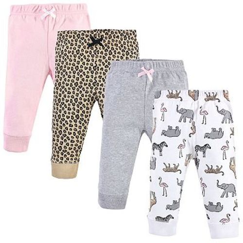Hudson Baby Infant and Toddler Girl Cotton Pants 4pk, Modern Pink Safari, 3T