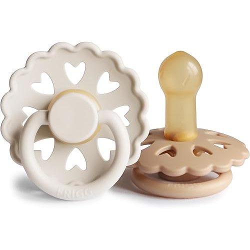 FRIGG Andersen Fairytale Natural Rubber Baby Pacifier | Made in Denmark | BPA-Free (Cream/Silky Satin, 6-18 Months)