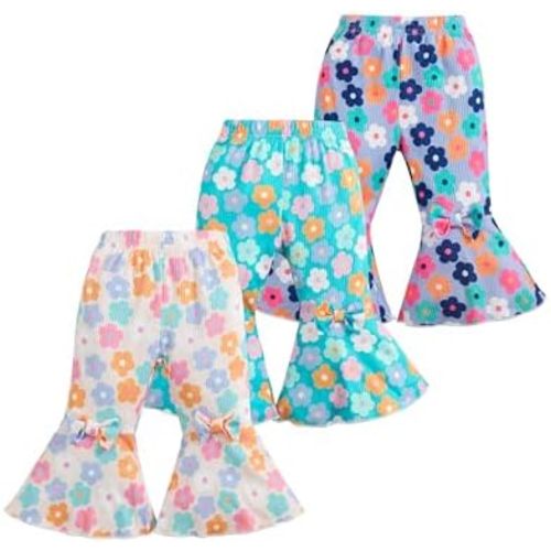 Mioglrie Baby Girl Pants Toddler Leggings 3 Pack Flare Newborn Baby Pants 3 6 9 12 18 24 Months Bell Bottoms for Girls