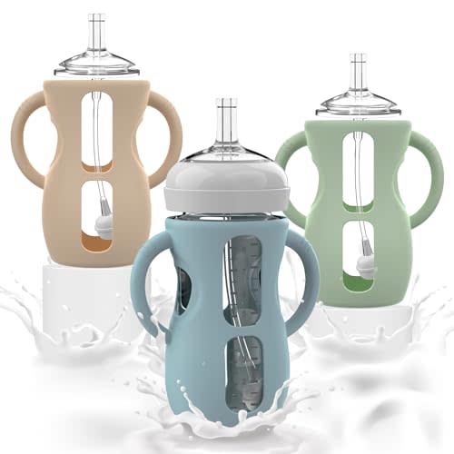 3PCS Straw Cup Conversion Kit Compatible with Philips Avent 8oz Bottles | Philips Avent straw cup conversion kit for 8oz bottles, weighted straws, silicone sleeves, leak-resistant design, easy clean