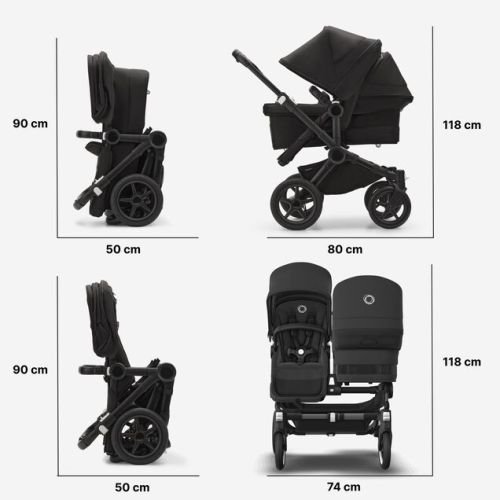 Bugaboo Donkey 5 twin stroller Midnight black sun canopy, midnight black fabrics, aluminium chassis | Bugaboo