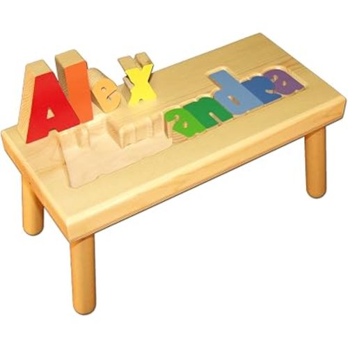 Personalized Wooden Child's Name Puzzle Stool Primary Colors- Large
