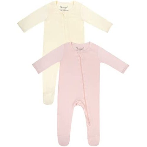 Jimonda Bamboo Baby Pajamas,Unisex Boys Girls One-Piece Footies,Long Sleeve Sleepers 2-Way Zip closure Romper