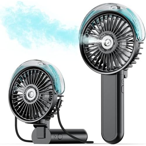 SWEETFULL Portable Misting Fan - 180° Foldable Handheld Personal Fan with Mist Spray, 3 Speeds, 30ml Water Tank, USB Rechargeable for Travel, Outdoors, Makeup, Camping, Home, and Office Use