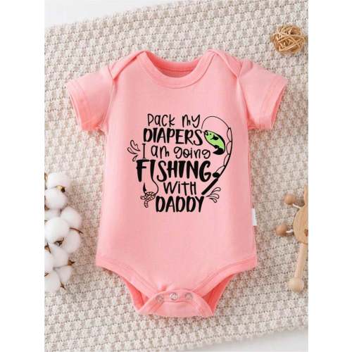 Baby Boy And Girl Casual Cute Clothes, Funny Letter Print Round Neck Short Sleeve Jumpsuit, 100% Cotton Comfortable Breathable Fabric, Ropa De Bebe, Baby Stuff | SHEIN USA
