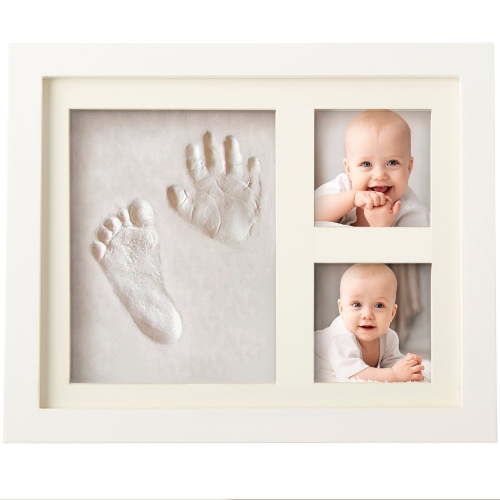 BEST BABY HAND & FOOTPRINT PICTURE FRAME KIT for Boys and Girls, Cool & Unique Baby Shower Gifts for Registry, Memorable Keepsakes Decorations for Room Wall or Table Decor, Premium Clay & Wo