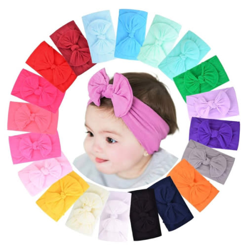 jollybows 20pcs Baby Girls Nylon Headbands Turban Hair Bows Hair Band Elastic Hair Accessories for Kids Toddlers Infants Newborn