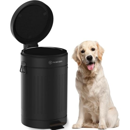 PAWZIDEA Dog Poop Trash Can Outside Odor Control, 3.1 Gallon Outdoor Trash Can with Lid, Waterproof Pet Waste Disposal Container, Small Poop Bin Step Garbage Can, 7.8in Activated Carbon Filter, Black