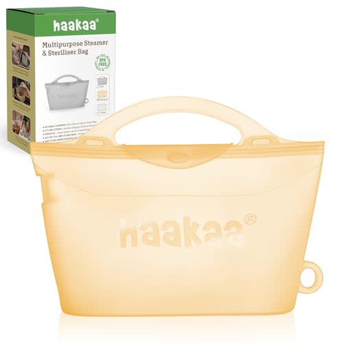 Haakaa Silicone Microwave Steamer & Steriliser Bag, 70oz/2000ml Large Capacity Reusable Steaming Bags for Baby Bottles,Breast Pump,Accessories,Pacifiers,Teethers, Great for Home&On The Go,Pinapple/1PC