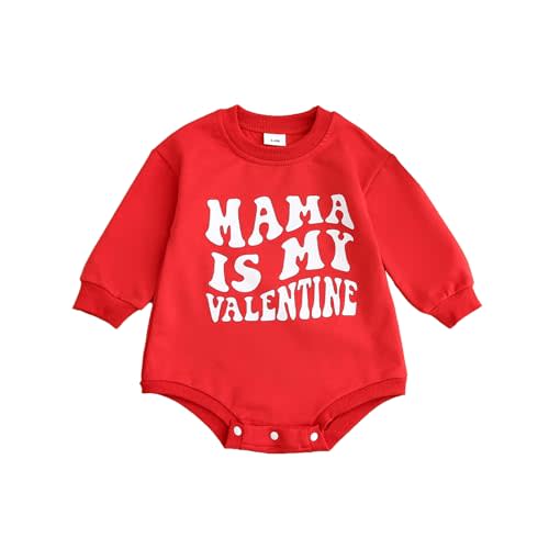 Coyciu Infant Baby Girl Boy Valentines Outfit Daddy/Mama Is My Valentine Romper Shirt Newborn Valentine's Day Clothes