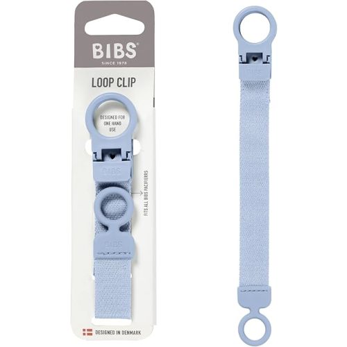 BIBS Loop Pacifier Clip - Sleek, Secure One-Handed Operation, Fits All BIBS and Most Brands, Machine Washable, Slim Profile for Comfort, Ages 0+ - Dusty Blue