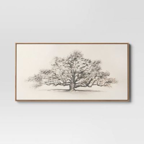 47" x 24" Pen and Ink Tree Framed Wall Canvas - Threshold™: Digital Art Nature Scene, Polystyrene Frame