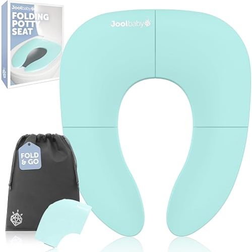 Jool Baby Folding Travel Potty Training Seat for Toddlers, Fits Round & Oval Toilets, Non-Slip Suction Cups, Includes Free Travel Bag (Aqua)