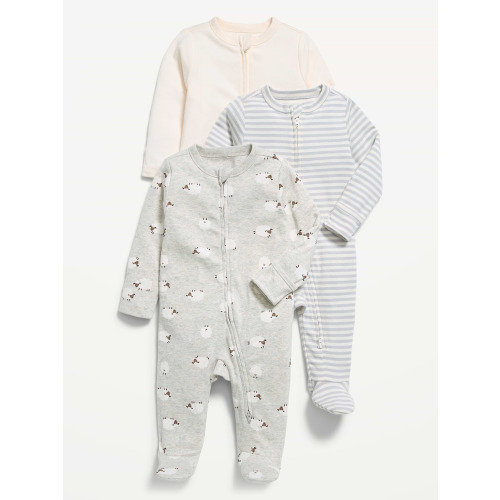 Unisex 3-Pack Sleep & Play 2-Way-Zip Footed One-Piece for Baby
