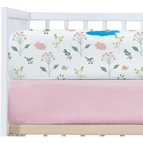 Little Grape Land Waterproof Crib Sheets,2 Pack Crib Sheet Fitted, 28"x 52" Ultra-Soft Waterproof Crib Mattress Protector for Neutral Baby Boys Girls (Bunny)