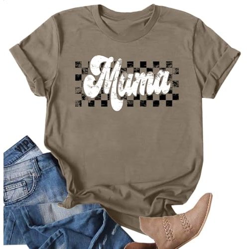 Mama Shirts Women Mothers Day Shirt Mom Life T-Shirt Vintage Checkers Mama Shirt Mommy Gifts Tee Tops