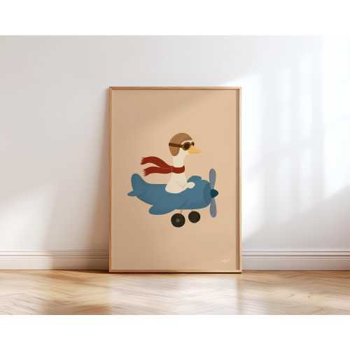 Adorable Goose Pilot Art Kids Room Decor Pink Airplane Print Nursery Wall Art Animal Travel Poster Baby Gift Playroom Unique Montessori