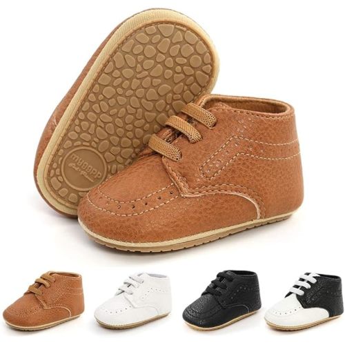 Meckior Infant Baby Boys Girls Classic PU Leather Wedding Loafers Brogue Toddler Oxford Dress Shoes First Steps Walking Flat Lazy Crib Shoe