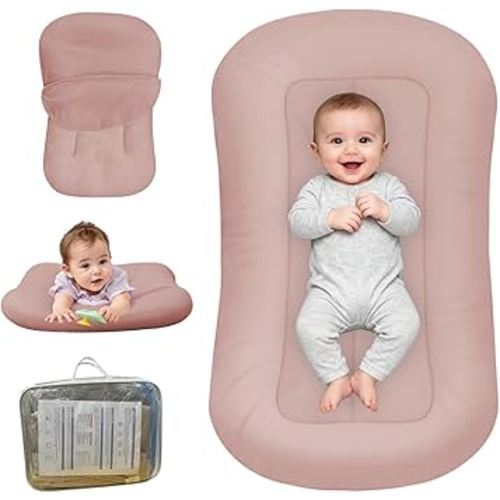 Baby Lounger for Newborn, Bionic Design Baby Lounger, Soft Organic Cotton Breathable Lounger for Infants 0-18 Months (Coral Pink)
