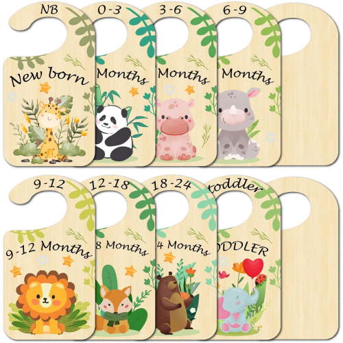 10Pcs Animals Wood Baby Wardrobe Dividers Leaf from Newborn to 36 Month Hanger Seperaters Woodland Baby Closet Organizers Divider for Newborn Shower Nursery Mixed Color